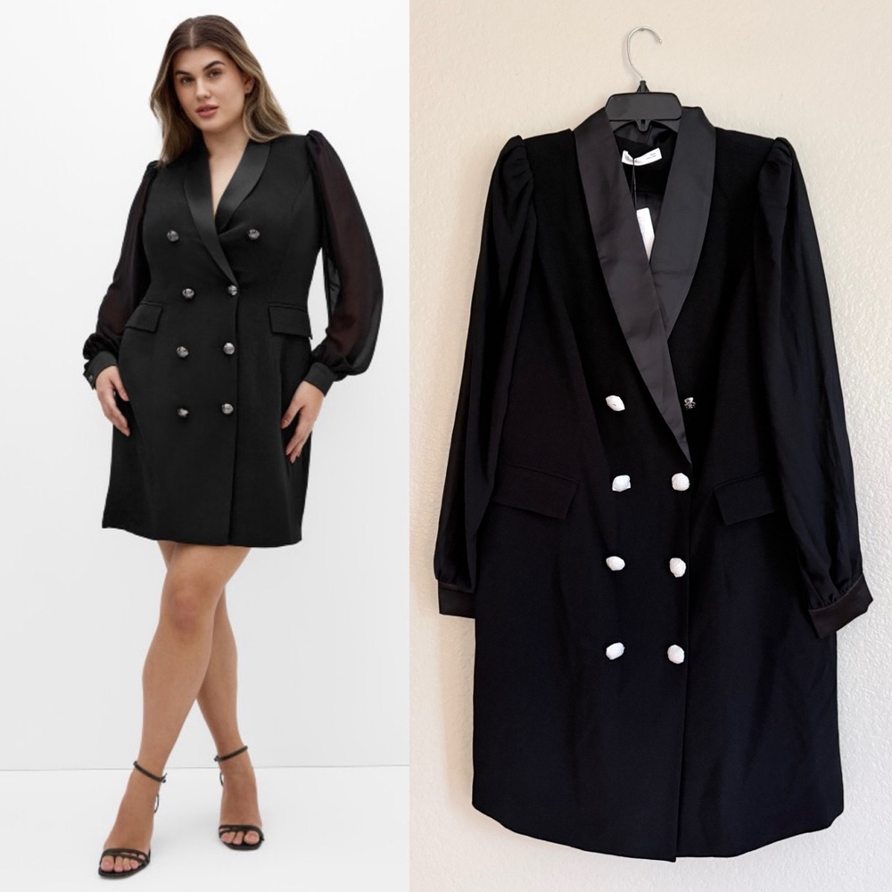 City Chic Plus Size Tux Seduction Black Long Sleeve Dress